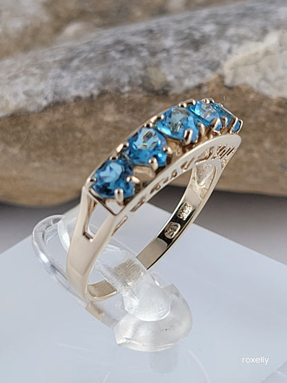 10k Size 6.75Amazing Solid Yellow Gold Blue Topaz “I Love You” Band Ring!