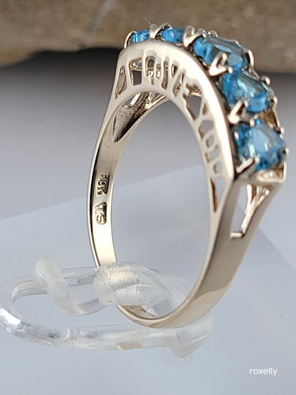 10k Size 6.75Amazing Solid Yellow Gold Blue Topaz “I Love You” Band Ring!