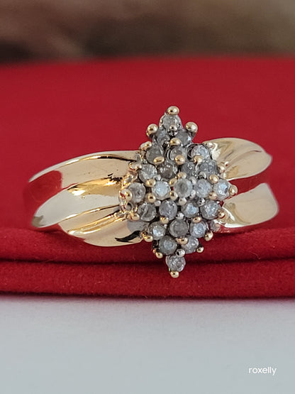 10k Size 8.75 Gorgeous Solid Yellow Gold Genuine Diamonds Cluster Ring!