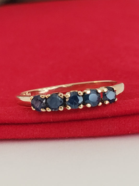 14k Size 6.75 Vintage Solid Yellow Gold Dark Blue Sapphire Band Ring!