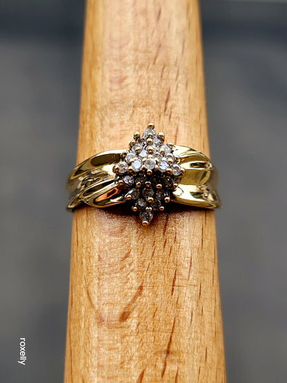 10k Size 8.75 Gorgeous Solid Yellow Gold Genuine Diamonds Cluster Ring!