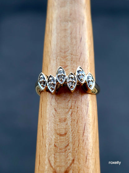 10k Size 7.75 Beautiful Solid Yellow Gold Genuine Diamond Tiara Ring!