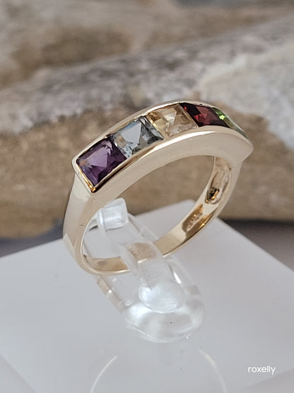 10k Size 6.75 Amazing Solid Yellow Gold Gemstone Band Ring