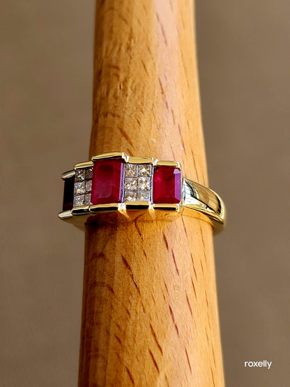 14k Size 7 Gorgeous Solid Yellow Gold Rubies and Genuine Diamonds Ring