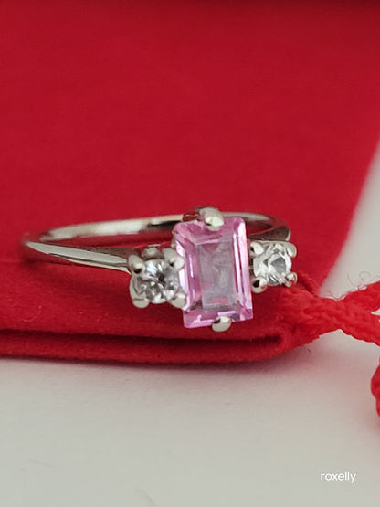 10k Size 4.75 Fancy Solid White Gold Pink Sapphire and White Aquamarine Ring