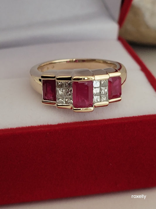 14k Size 7 Gorgeous Solid Yellow Gold Rubies and Genuine Diamonds Ring