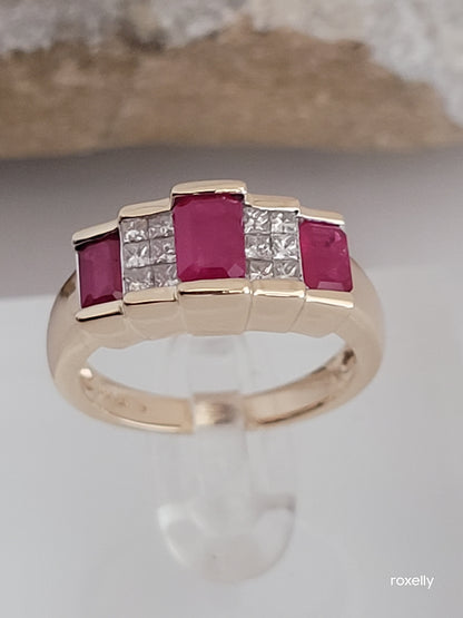 14k Size 7 Gorgeous Solid Yellow Gold Rubies and Genuine Diamonds Ring