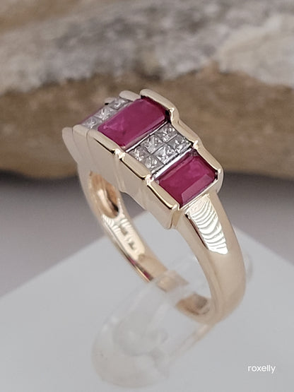 14k Size 7 Gorgeous Solid Yellow Gold Rubies and Genuine Diamonds Ring