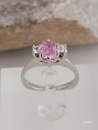 10k Size 4.75 Fancy Solid White Gold Pink Sapphire and White Aquamarine Ring