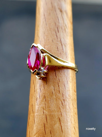 10k Size 6.5 Beautiful Solid Yellow Gold Ruby and Genuine Diamonds Ring