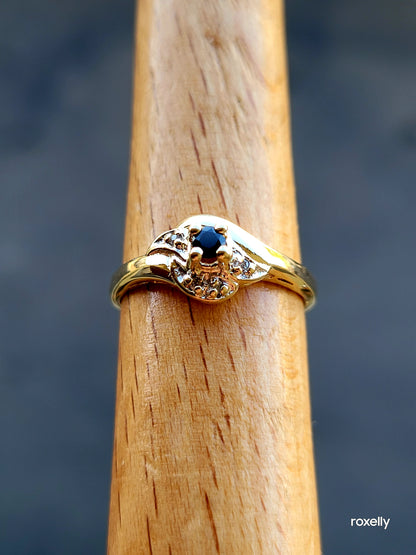 10k Size 6.75 Precious Solid Yellow Gold Dark Sapphire and Genuine Diamond Ring!