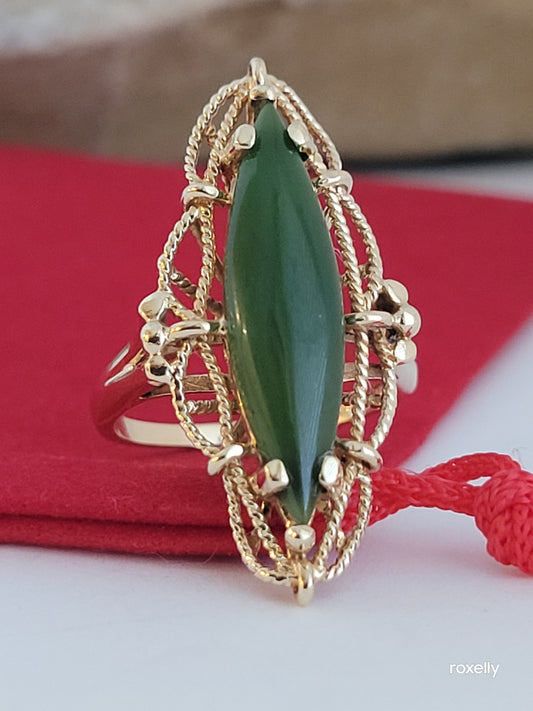 ❤️10k Size 6.25 Precious Solid Yellow Gold Natural Jade Ring!