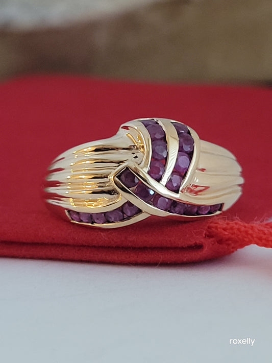 ❤️14k Size 8.75 Beautiful Solid Yellow Gold Rubies Dome Design Ring!