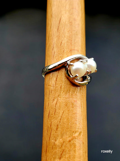 ❤️10k Size 3.25 Precious Solid White Gold Freshwater Pearls Petite Ring!