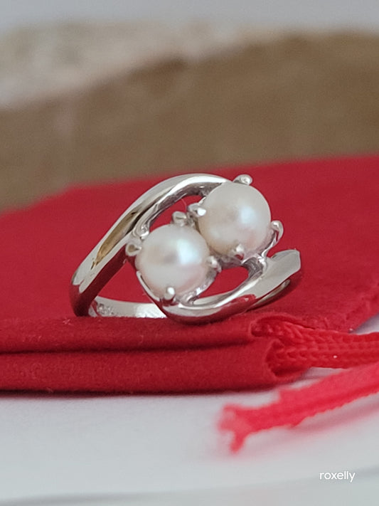 ❤️10k Size 3.25 Precious Solid White Gold Freshwater Pearls Petite Ring!