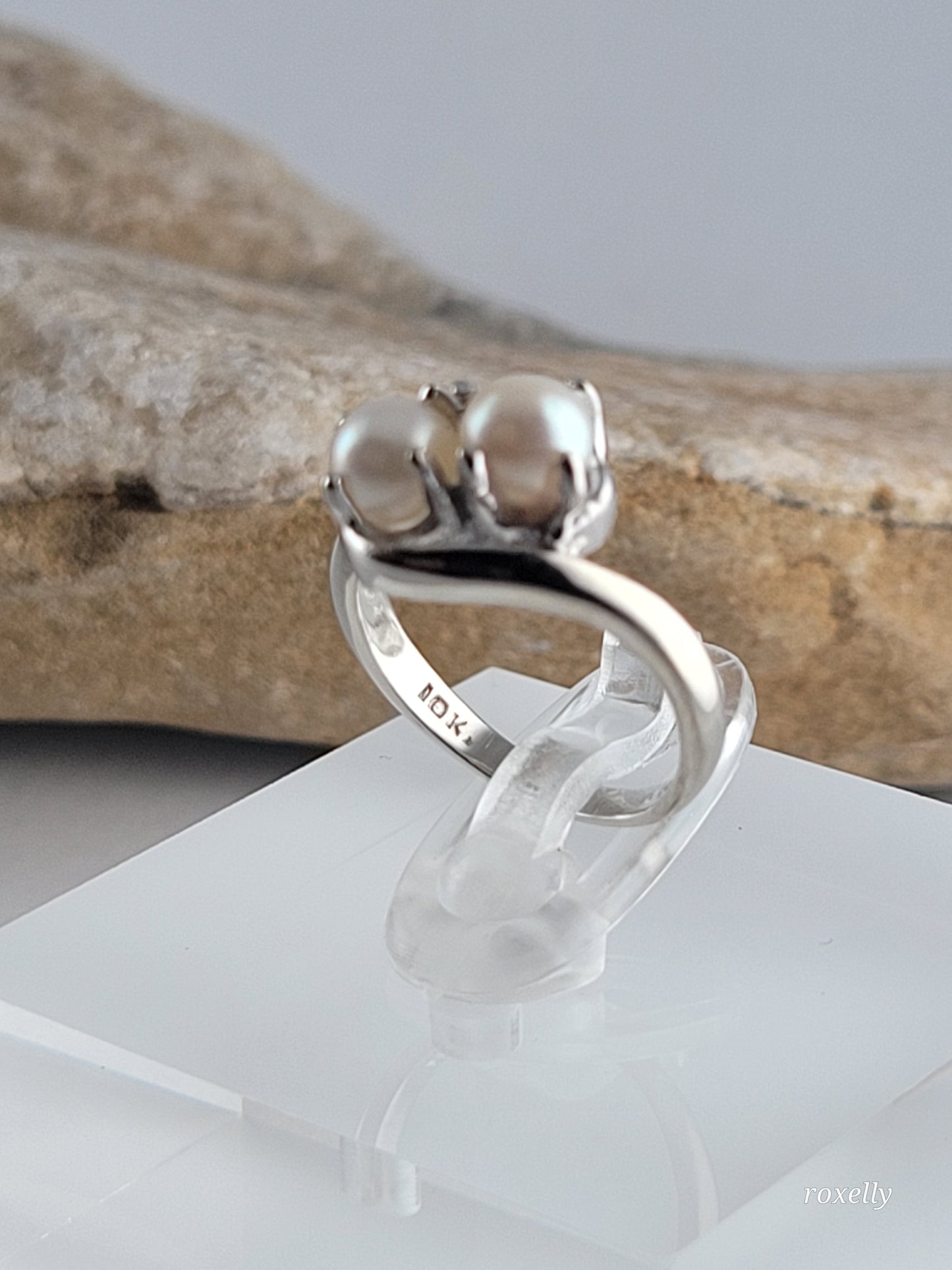 ❤️10k Size 3.25 Precious Solid White Gold Freshwater Pearls Petite Ring!