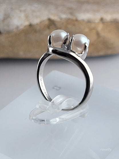 ❤️10k Size 3.25 Precious Solid White Gold Freshwater Pearls Petite Ring!