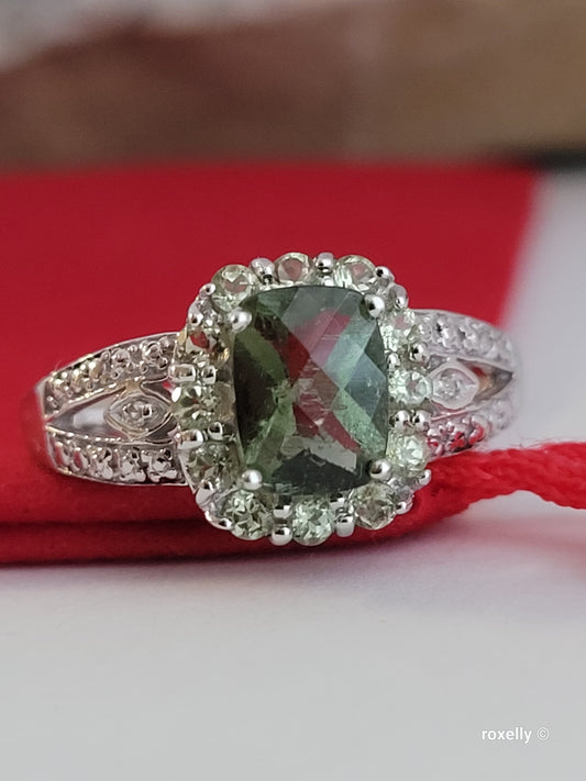 ❤️10k Size 9 Fancy Solid White Gold Green Tourmaline Ring!