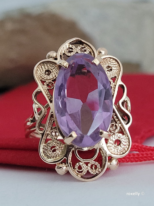 ❤️14k Size 8.5 Fancy Solid Rose Gold Amethyst Handmade Ring!