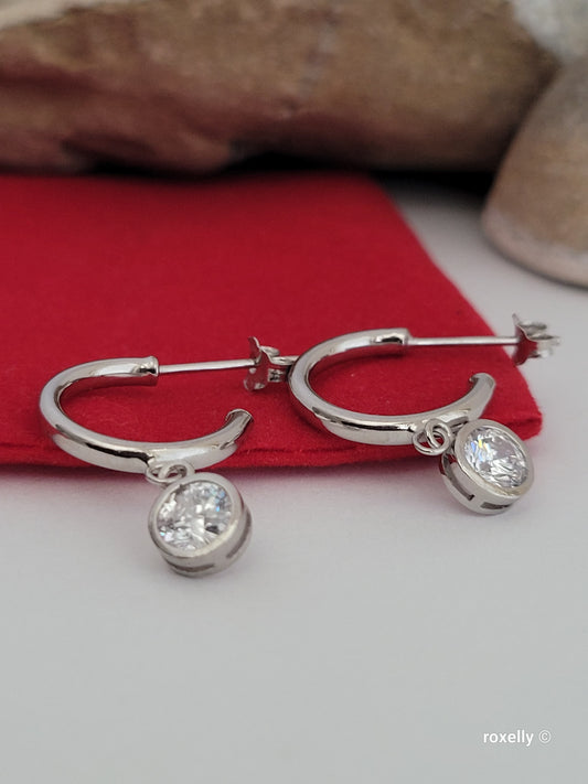 Sterling Silver Cubic Zirconia Round Drop Hoop Earrings