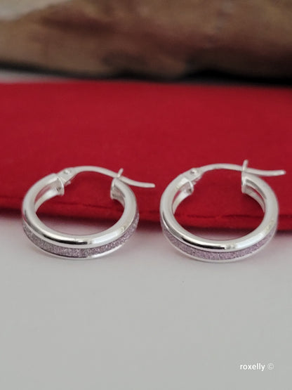 ♥️Sterling Silver Small Sandblasted Hoop Earrings! Bellos Aretes Con Efecto De Arena