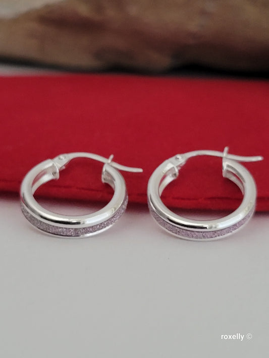 ♥️Sterling Silver Small Sandblasted Hoop Earrings! Bellos Aretes Con Efecto De Arena