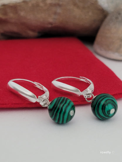 ♥️Sterling Silver Small Green Howlite Bead Leverback Earrings, Beautiful!!
