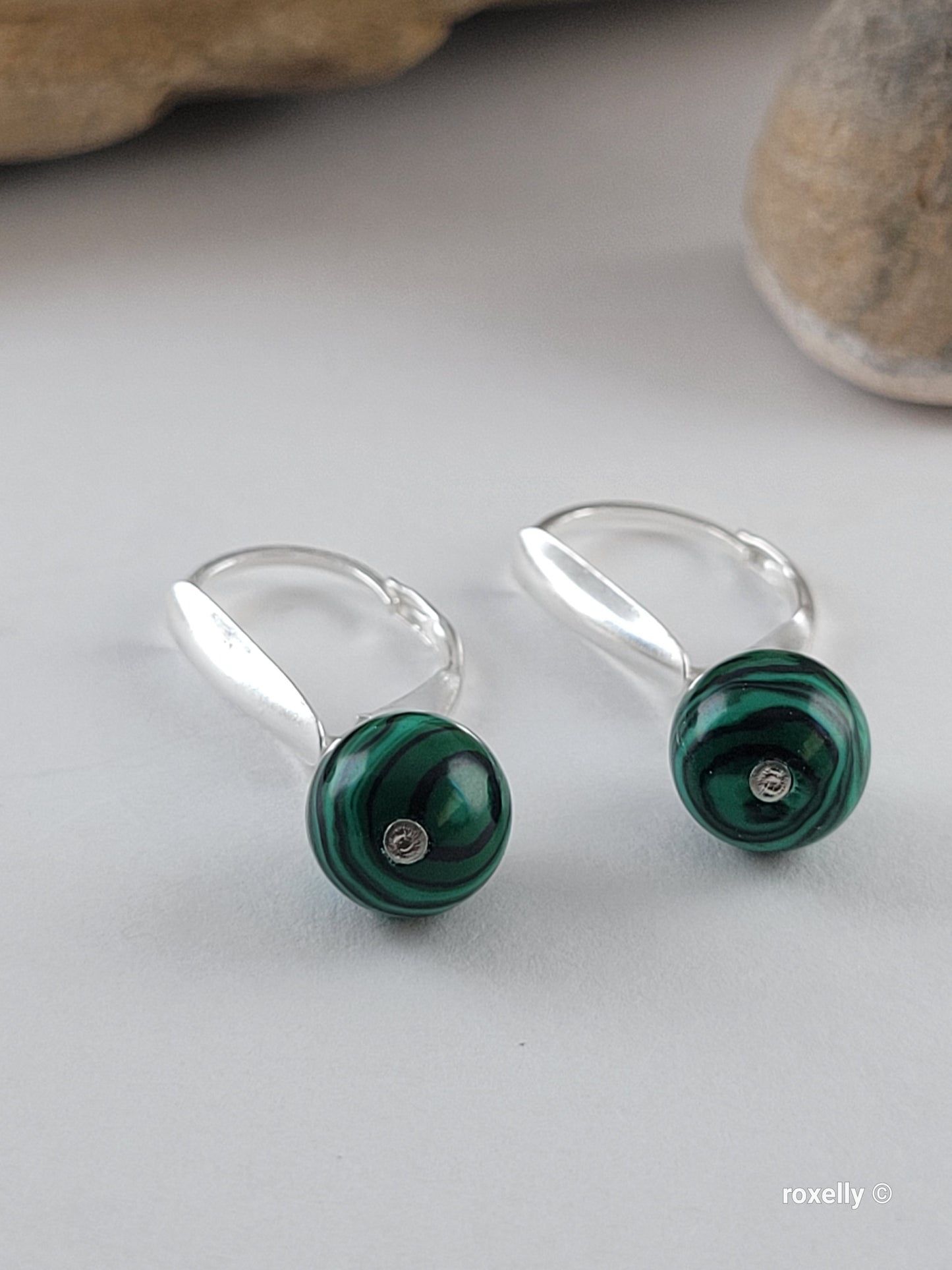 ♥️Sterling Silver Small Green Howlite Bead Leverback Earrings, Beautiful!!