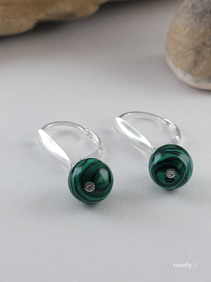 ♥️Sterling Silver Small Green Howlite Bead Leverback Earrings, Beautiful!!