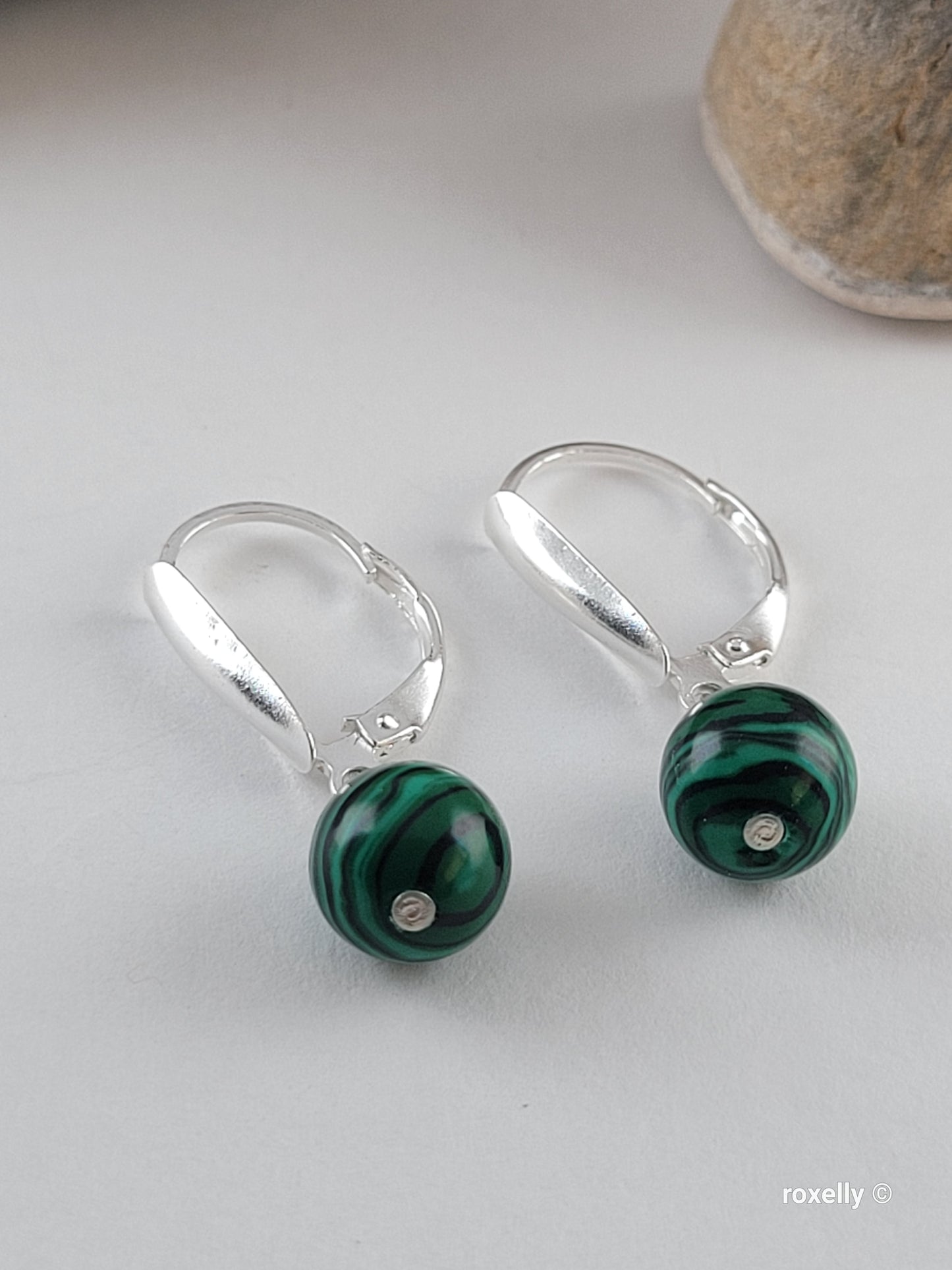 ♥️Sterling Silver Small Green Howlite Bead Leverback Earrings, Beautiful!!