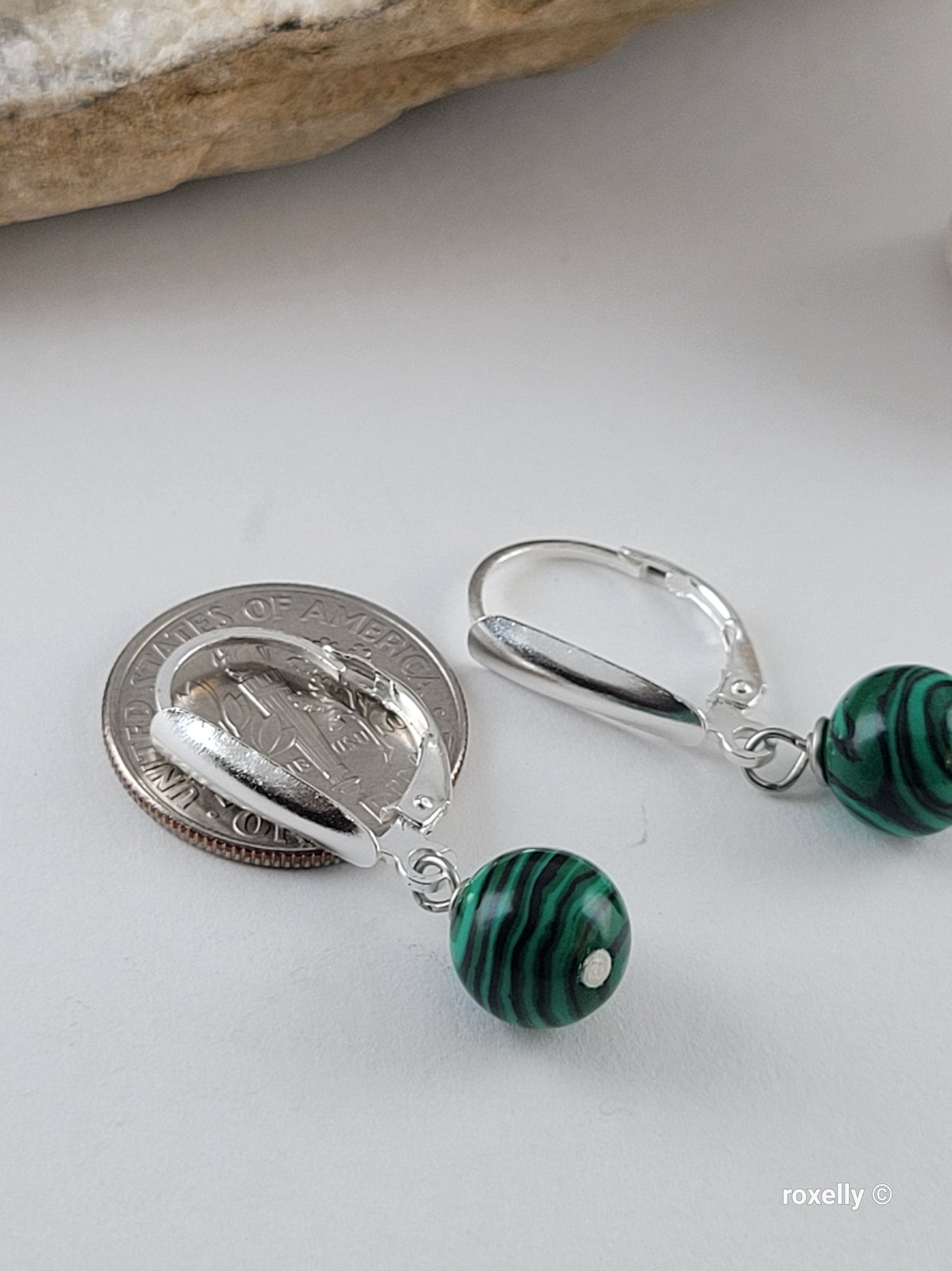 ♥️Sterling Silver Small Green Howlite Bead Leverback Earrings, Beautiful!!