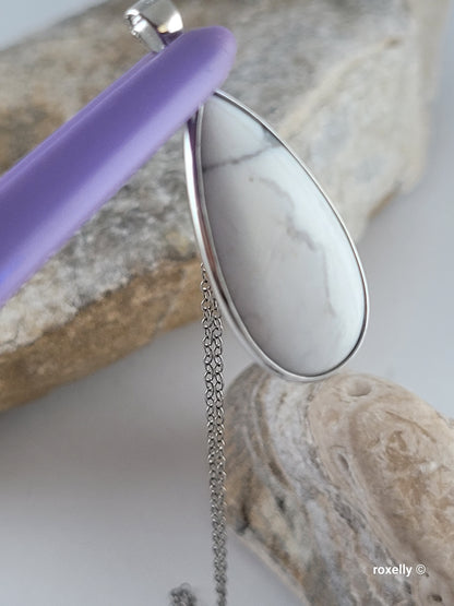 ♥️Sterling Silver Pear Shaped Howlite Drop Pendant Necklace