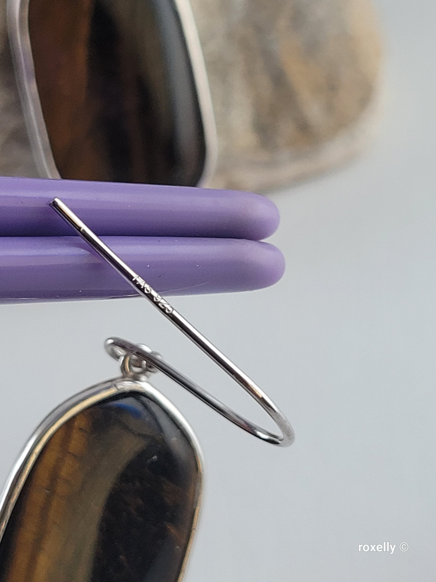 ♥️Sterling Silver Oval Tiger's Eye Drop Earrings ! 🎁👌