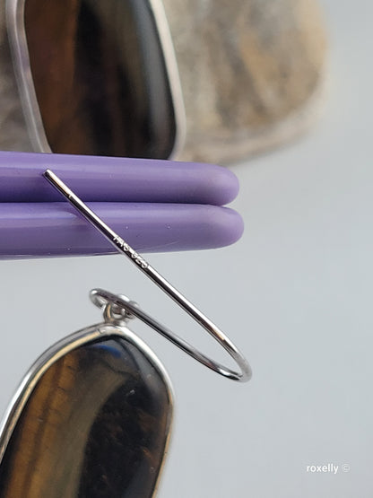♥️Sterling Silver Oval Tiger's Eye Drop Earrings ! 🎁👌