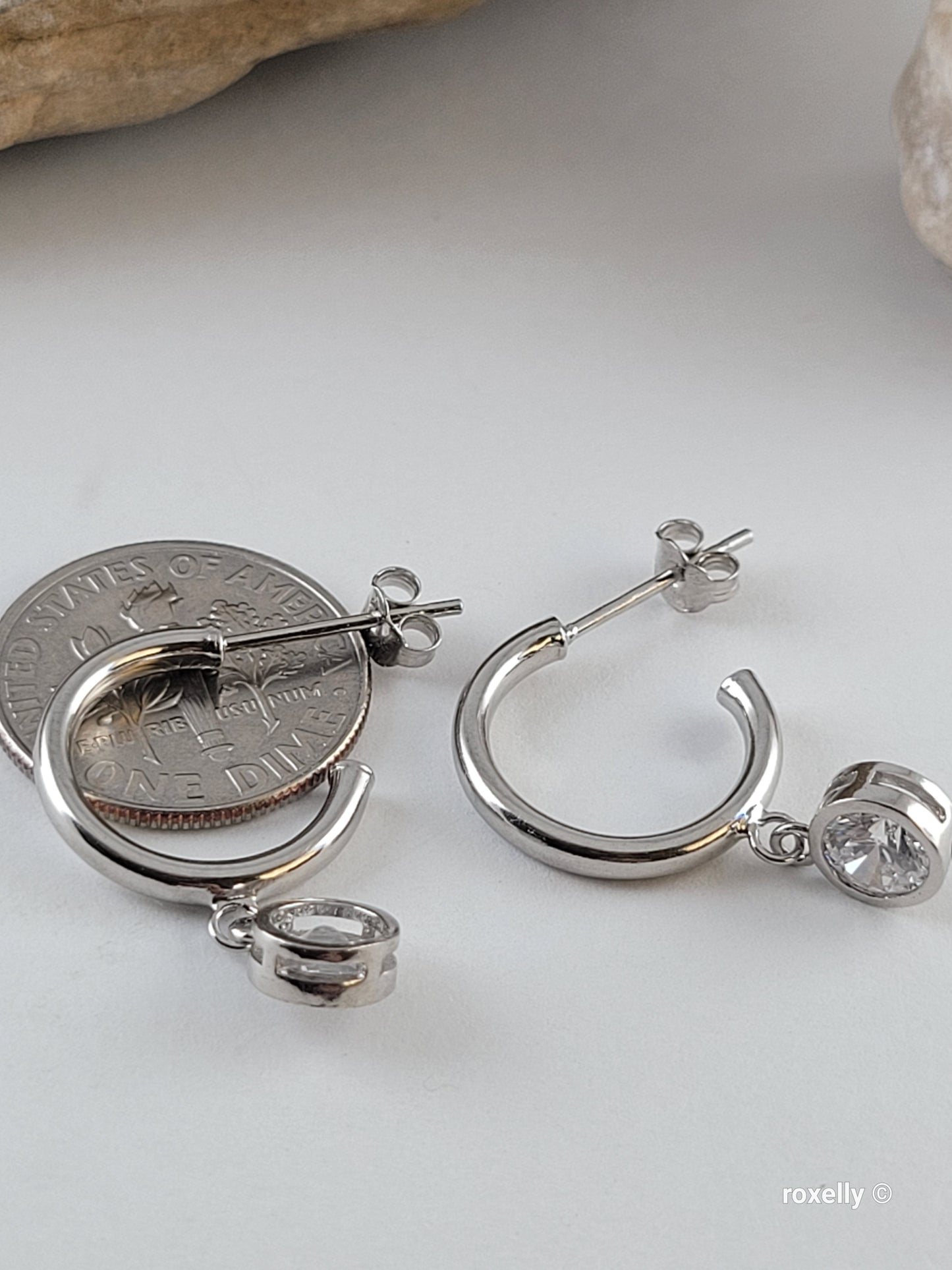 Sterling Silver Cubic Zirconia Round Drop Hoop Earrings