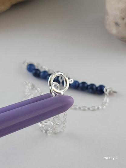 ♥️Sterling Silver Sodalite Beaded Anclet Or Bracelet, Beautiful Tobillera De Plata Esterlina