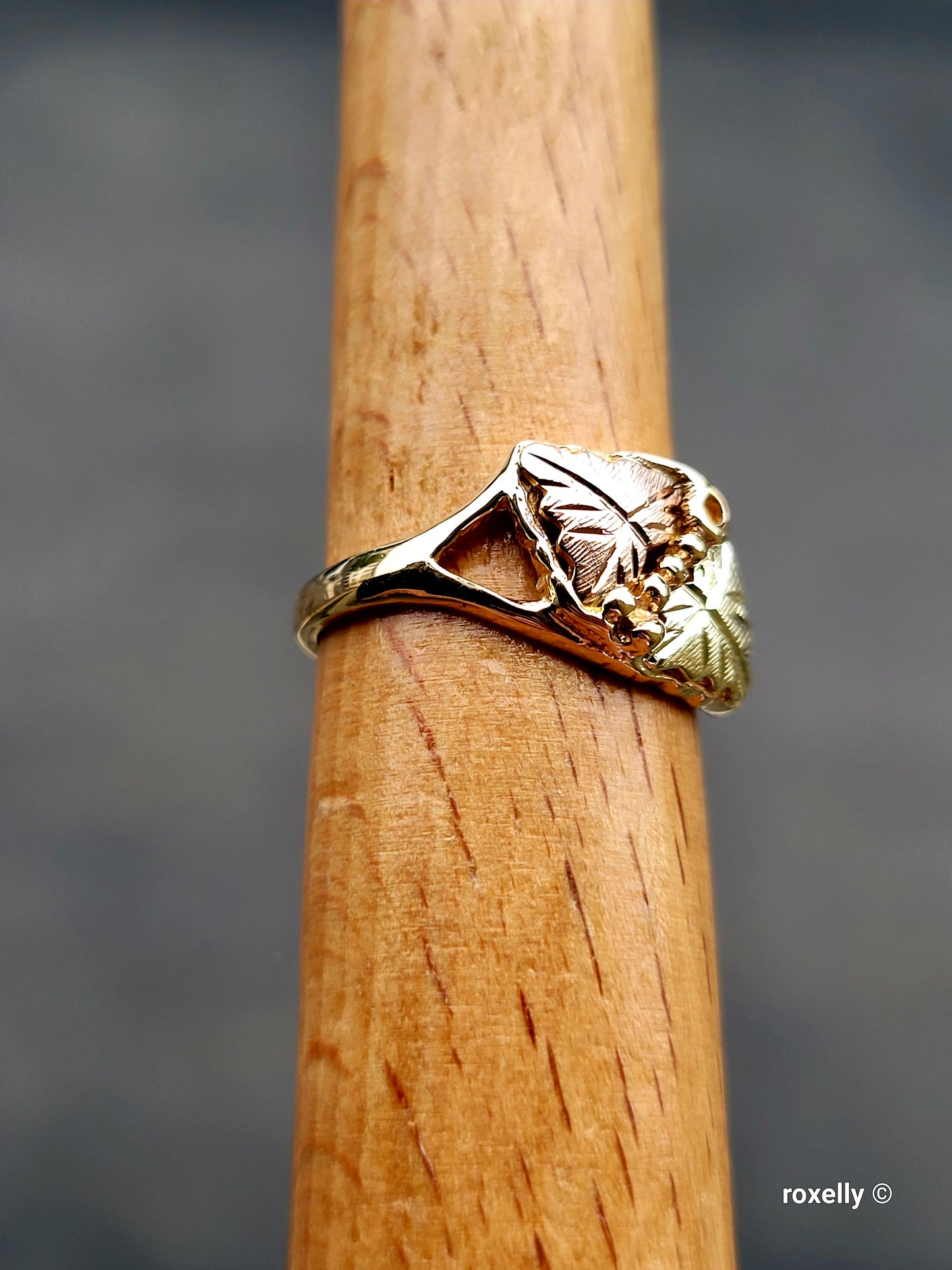 ❤️10k Size 5.5 Vintage Solid Yellow Gold Two Leaves-Shaped Black Hills Ring!