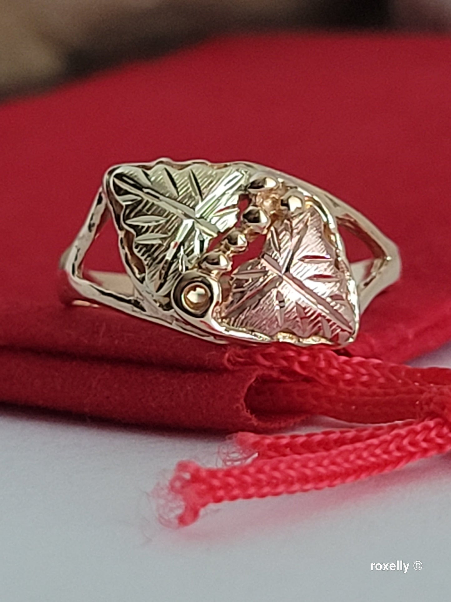 ❤️10k Size 5.5 Vintage Solid Yellow Gold Two Leaves-Shaped Black Hills Ring!