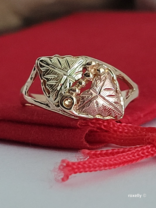 ❤️10k Size 5.5 Vintage Solid Yellow Gold Two Leaves-Shaped Black Hills Ring!