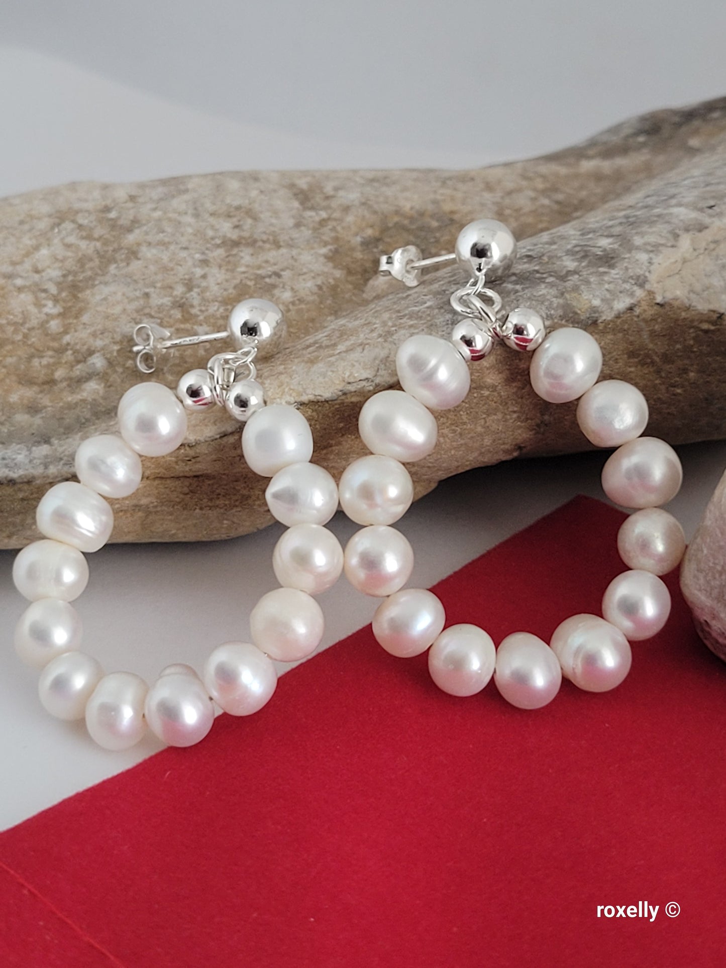 ❤️925 Lovely Sterling Silver Fresh-Water Pearls Circle Drop Earrings!