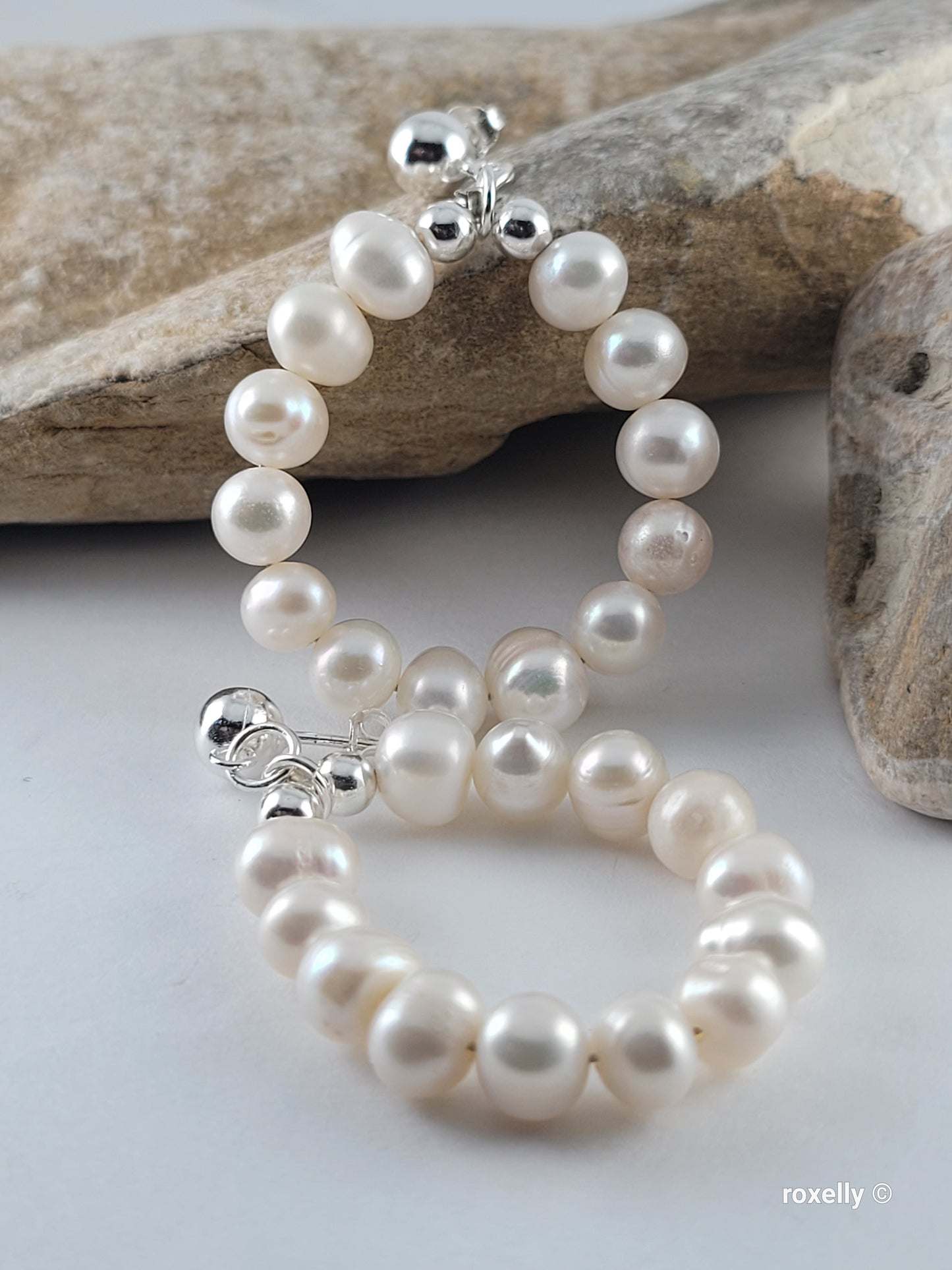 ❤️925 Lovely Sterling Silver Fresh-Water Pearls Circle Drop Earrings!