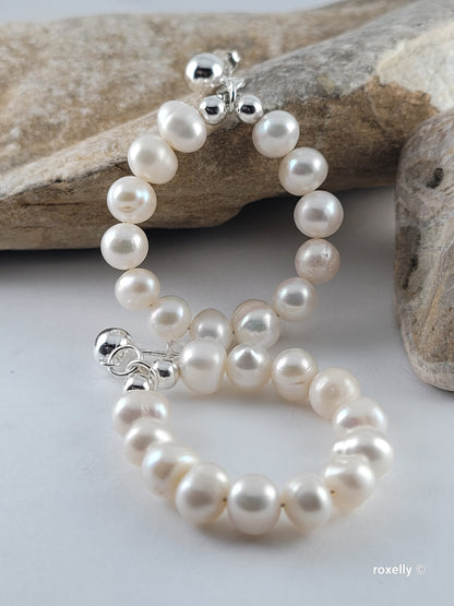 ❤️925 Lovely Sterling Silver Fresh-Water Pearls Circle Drop Earrings!