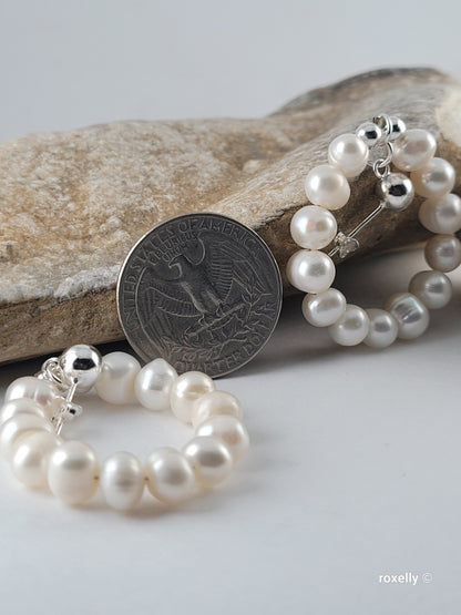 ❤️925 Lovely Sterling Silver Fresh-Water Pearls Circle Drop Earrings!