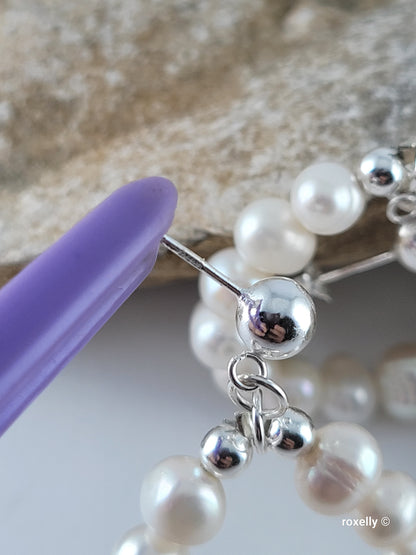 ❤️925 Lovely Sterling Silver Fresh-Water Pearls Circle Drop Earrings!