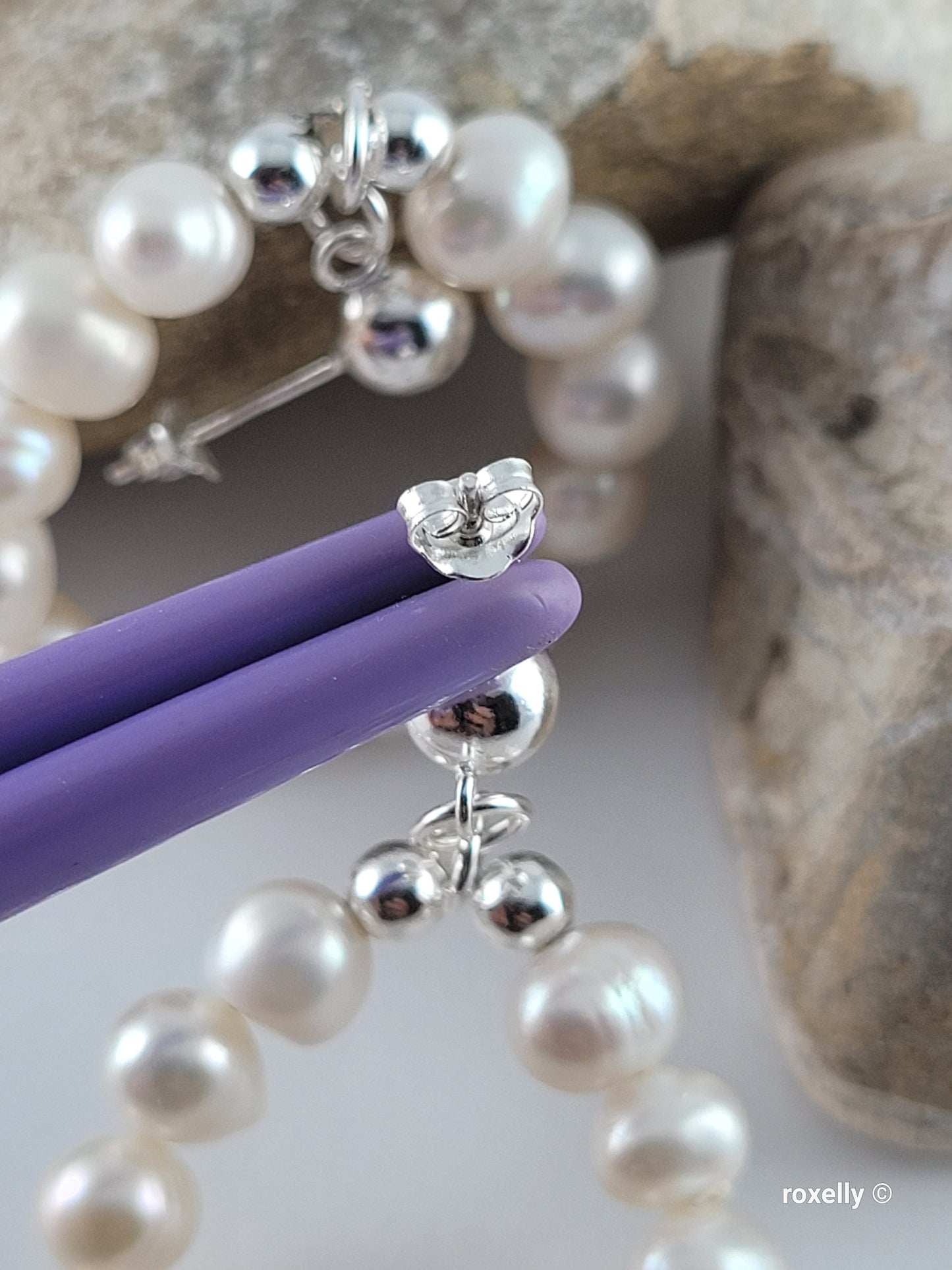 ❤️925 Lovely Sterling Silver Fresh-Water Pearls Circle Drop Earrings!