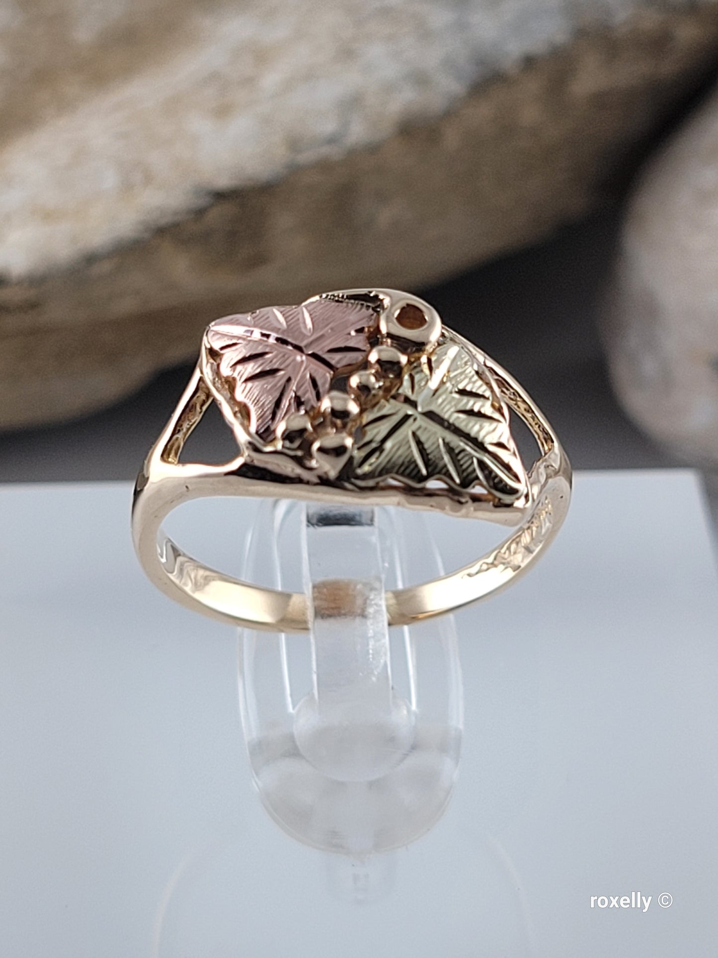 ❤️10k Size 5.5 Vintage Solid Yellow Gold Two Leaves-Shaped Black Hills Ring!