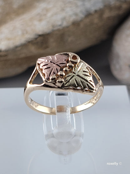 ❤️10k Size 5.5 Vintage Solid Yellow Gold Two Leaves-Shaped Black Hills Ring!