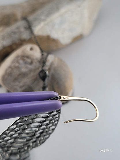 ❤️ Oxidized Sterling Silver Earrings Necklace Set, Designer Mesh Drop, the hooks are 14k Gold