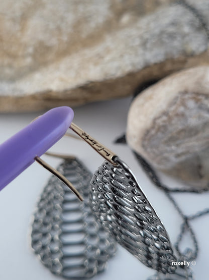 ❤️ Oxidized Sterling Silver Earrings Necklace Set, Designer Mesh Drop, the hooks are 14k Gold