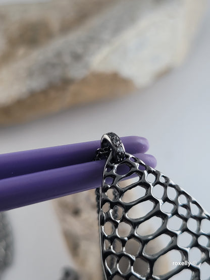 ❤️ Oxidized Sterling Silver Earrings Necklace Set, Designer Mesh Drop, the hooks are 14k Gold